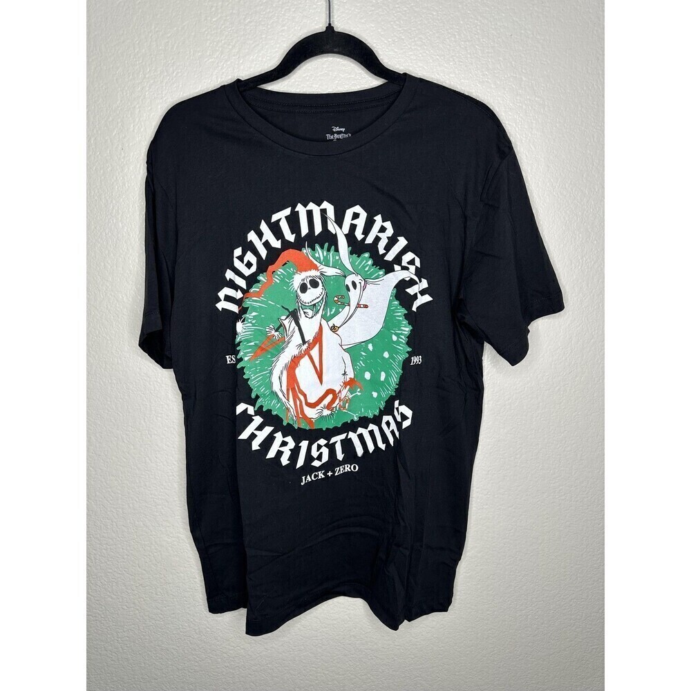 Disney Nightmare Before Christmas Shirt Mens Medium Black Jack Skellington Zero